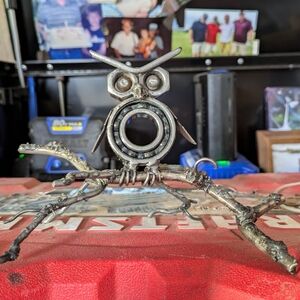 Scrappy metal art Owl On a Branch